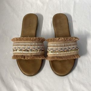 Beaded Fringe Tan Summer Sandals